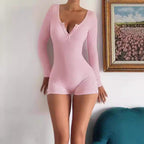 Damen Körperbetonter Langarm-Jumpsuit mit feinen Rippdetails R&B
