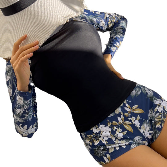 Damen Sportlicher Langarm-Badeanzug mit floralem Design R&B
