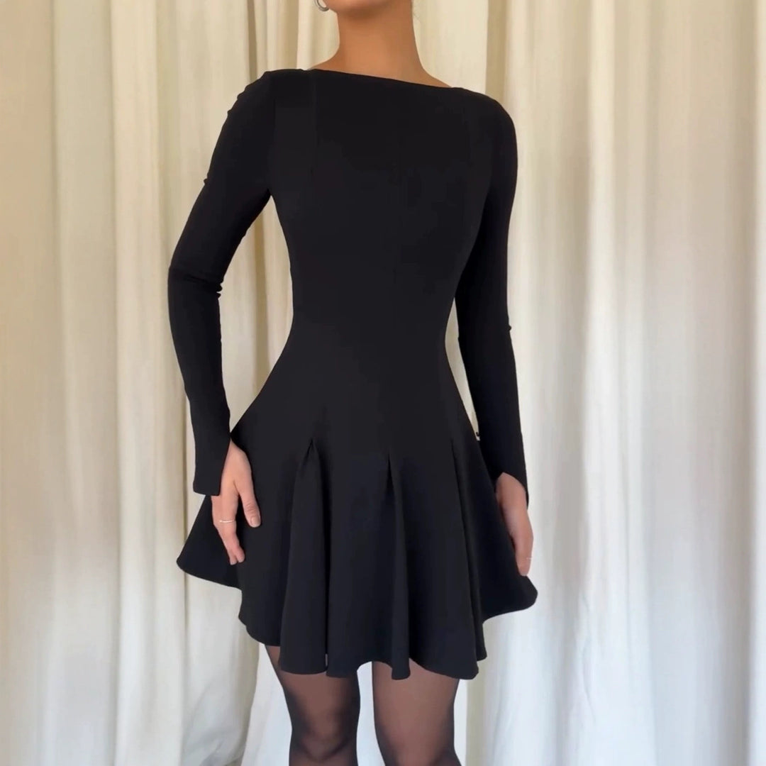 Damen Kleid mit ausgestelltem Rock und eleganten langen Ärmeln R&B
