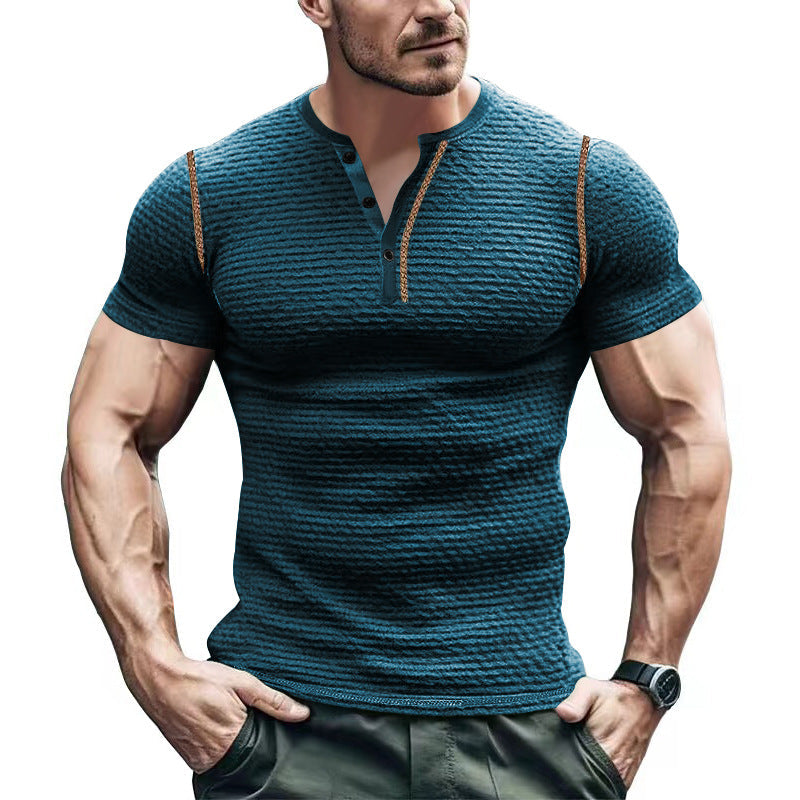 Herren Kurzarm-Henley-T-Shirt mit strukturiertem Design und praktischer Knopfleiste R&B