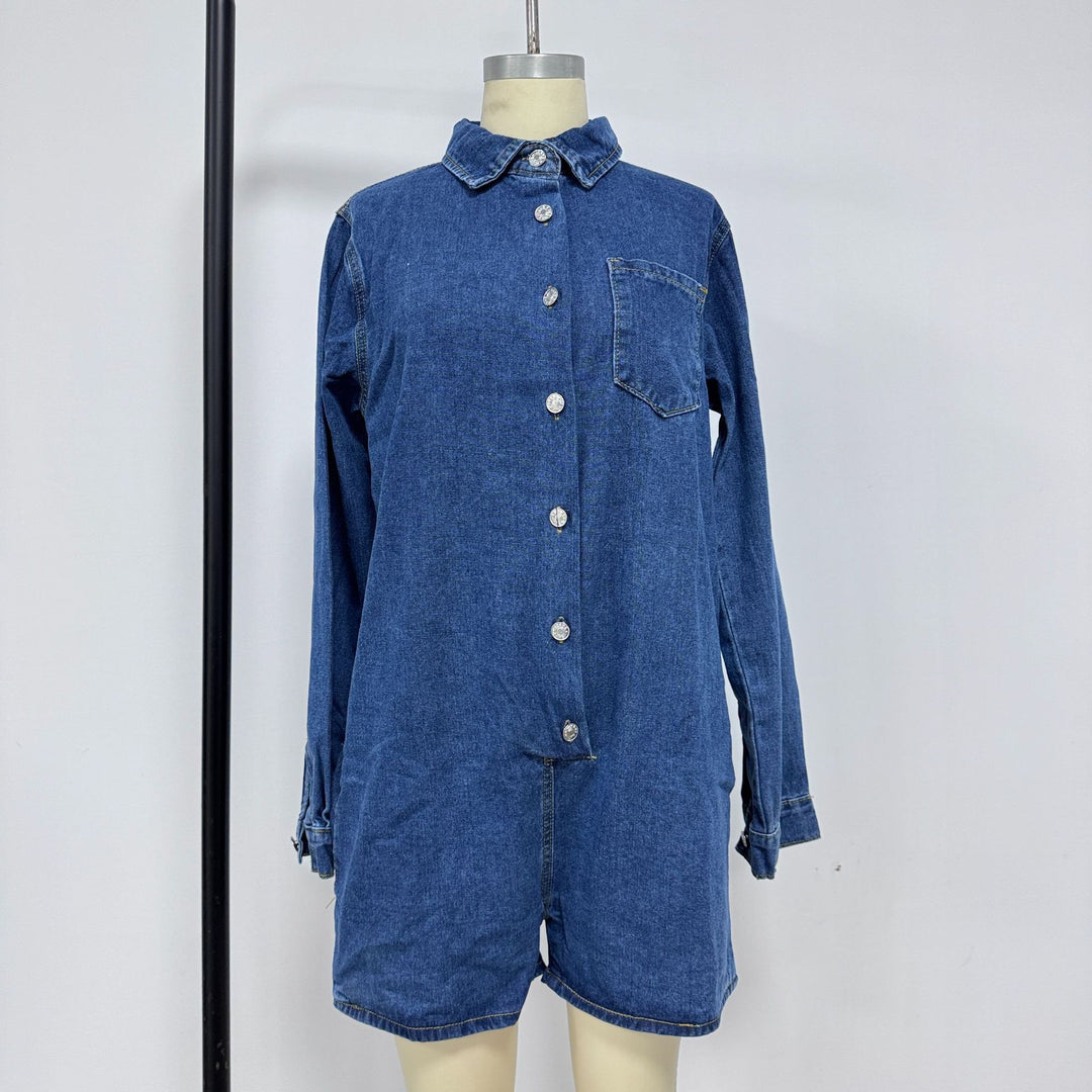Damen Jeans-Overall mit Kurzarm und praktischen Taschen R&B