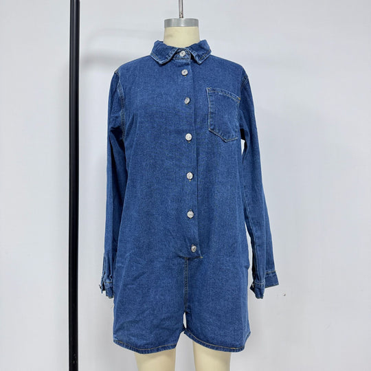 Damen Jeans-Overall mit Kurzarm und praktischen Taschen R&B