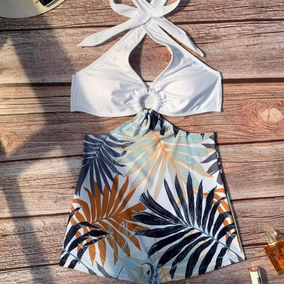 Damen Bikiniset mit hoch geschnittenem Hosenrock und elegantem Knoten R&B