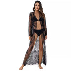 Damen transparentes Häkel-Kleid mit floralem Design R&B