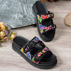 Damen Sandalen mit buntem, verziertem Riemendesign R&B