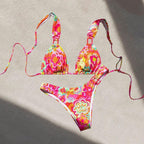 Damen Triangel-Bikini mit buntem floralem Design und verstellbaren Trägern R&B
