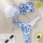 Damen Bandeau-Bikini Set mit floralem Design R&B