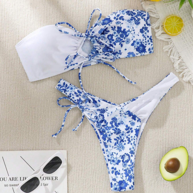 Damen Bandeau-Bikini Set mit floralem Design R&B