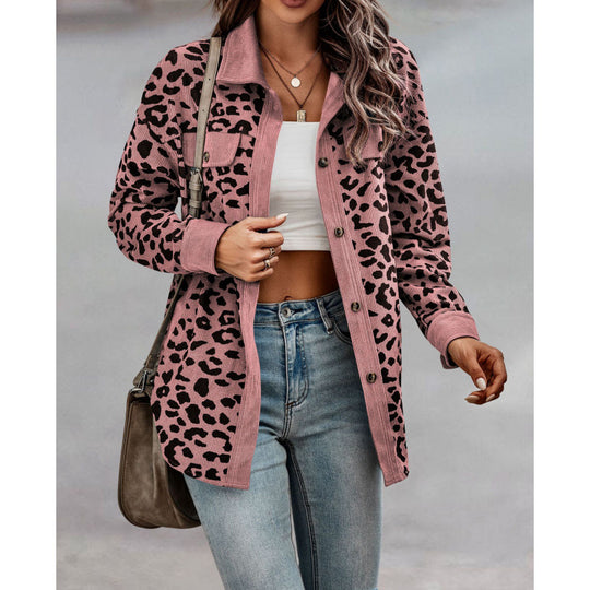 Damen tierisches Print-Langarm-Hemdjacke mit aufgesetzten Taschen R&B