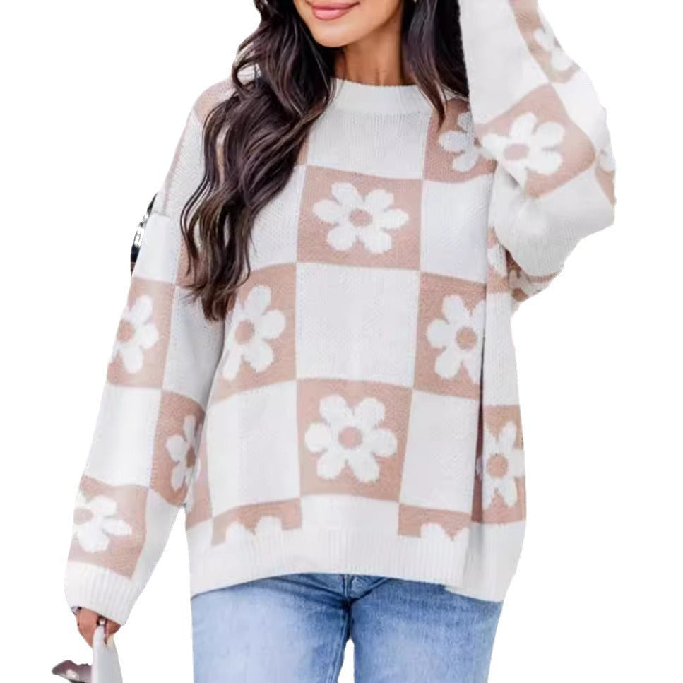 Damen Oversized Strickpullover mit floralem Muster und lässigem Schnitt R&B