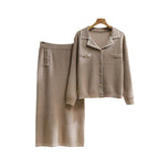 Damen elegantes Strickensemble mit dekorativem Kragen und aufgesetzten Taschen R&B