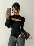 Damen Body mit transparenten Spitzenärmeln und R&Brnem Cut-Out R&B