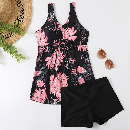 Damen Tankini-Set mit modischem Blumendruck und Rüschen R&B