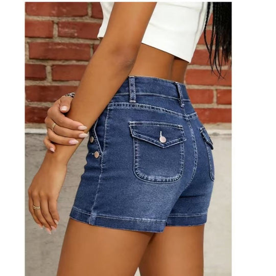Damen Hochgeschnittene Denim-Shorts mit Knopfdetails R&B