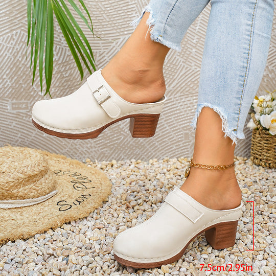 Damen Clogs mit elegantem Riemen und komfortablem Blockabsatz R&B