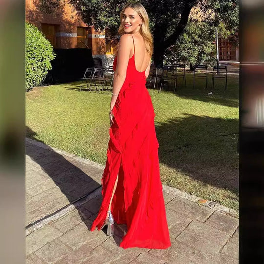 Damen Elegantes Abendkleid mit körperbetontem Schnitt und tiefem V-Ausschnitt R&B