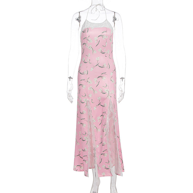Damen Maxikleid mit floralem Muster und transparenten Einsätzen R&B
