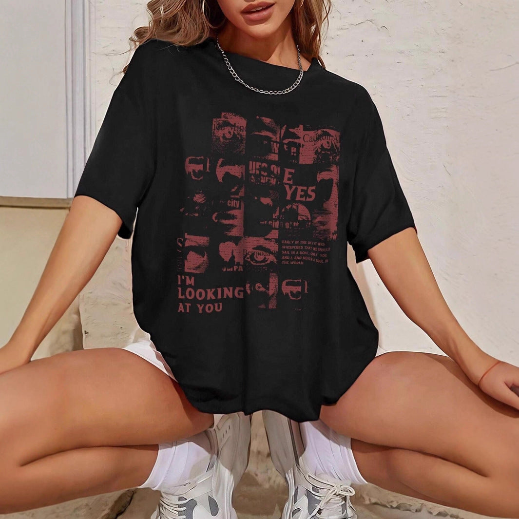 Damen Oversized T-Shirt mit kreativem Schriftzug und lässigem Schnitt R&B