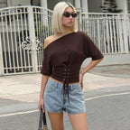 Damen Offshoulder Oberteil mit Schnürung R&B