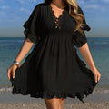 Damen luftiges Strandkleid mit Rüschendetails und vorteilhafter Schärpe R&B