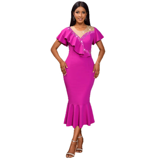Damen figurbetontes Kleid mit Rüschendesign und Strassakzenten R&B