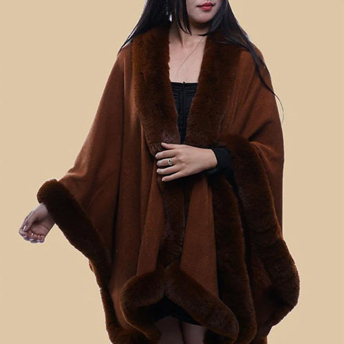 Damen Kunstfell-Cape mit voluminösem Kapuzenkragen und eleganter Felloptik R&B
