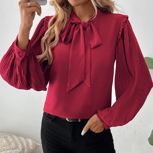 Damen elegante Bluse mit Rüschendetails und Schluppenkragen R&B
