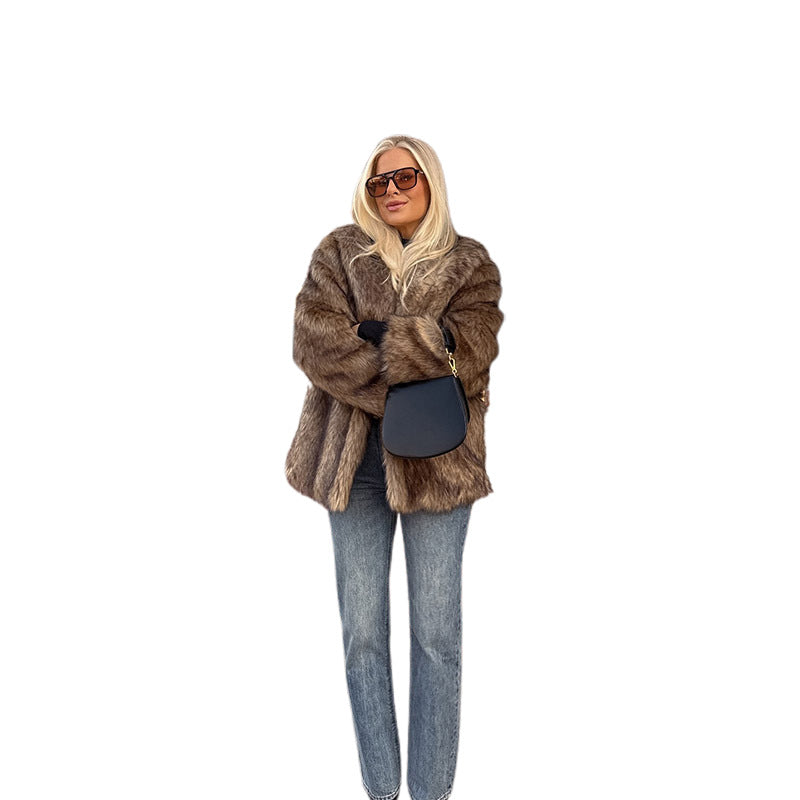 Damen kuschelige Kunstfelljacke R&B
