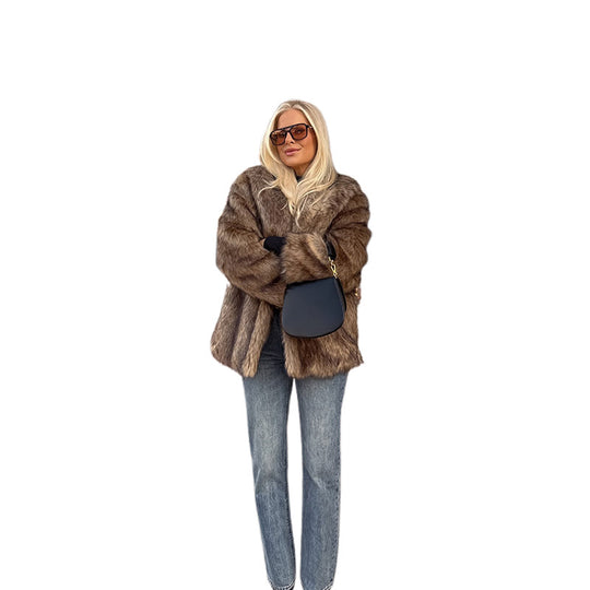 Damen kuschelige Kunstfelljacke R&B