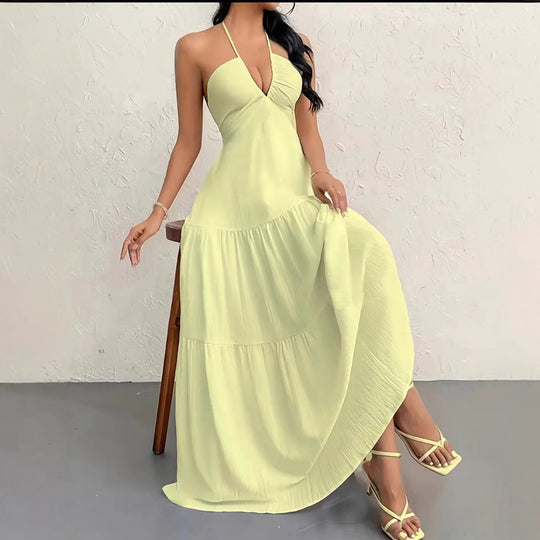 Damen Maxikleid mit schulterfreiem Design und legere Rüschendetails R&B