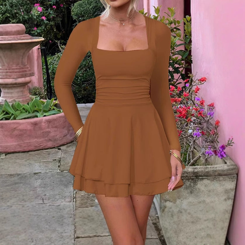 Damen Mini-Kleid mit langem Arm und verführerischem Rüschensaum R&B