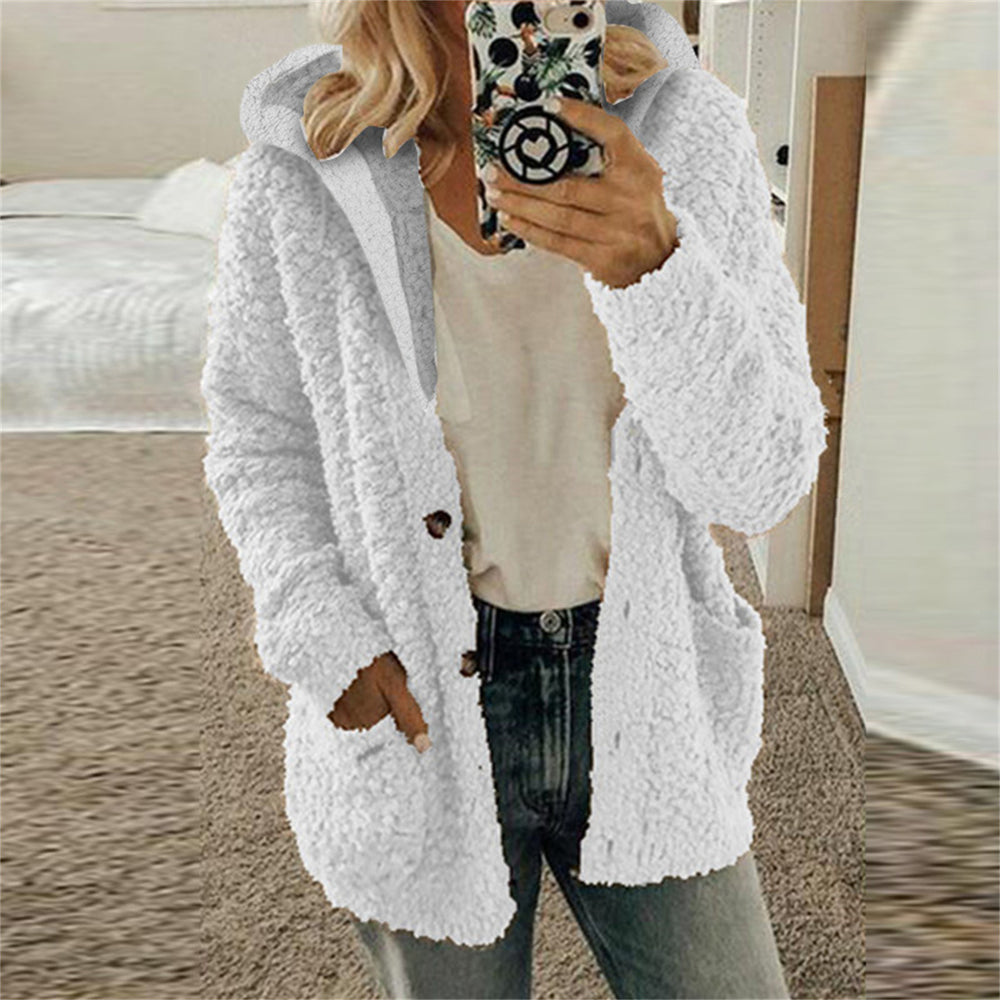 Damen kuschelige Fleecejacke mit Kapuze und praktischen Taschen R&B