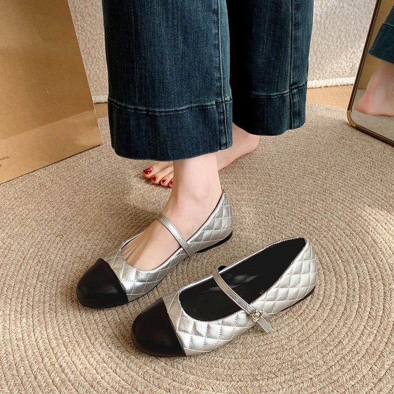 Damen Ballerina mit schickem Glanz-Akzent und komfortablem Riemen EB