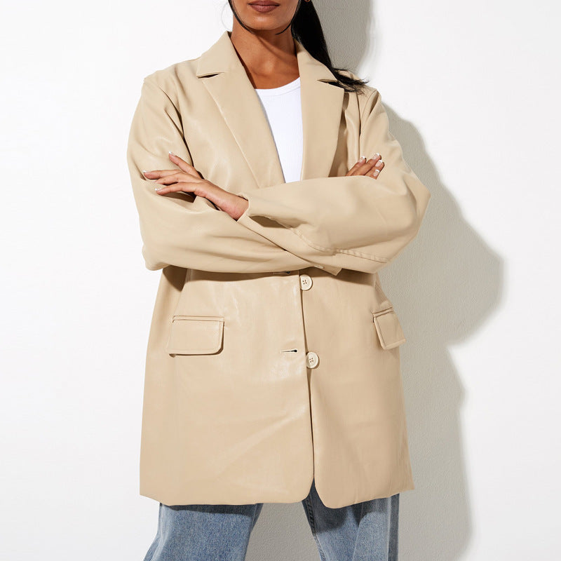Damen modische Kunstlederjacke mit elegantem Schnitt R&B