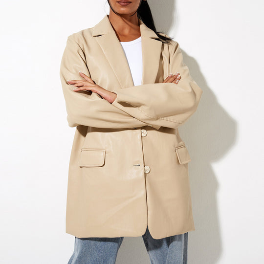 Damen modische Kunstlederjacke mit elegantem Schnitt R&B