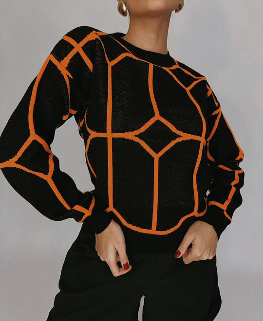 Damen Modischer Pullover mit geometrischem Design und feiner Strickstruktur R&B