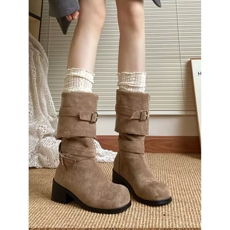 Damen hohe Stiefel mit modischen Details und rutschfester Sohle R&B