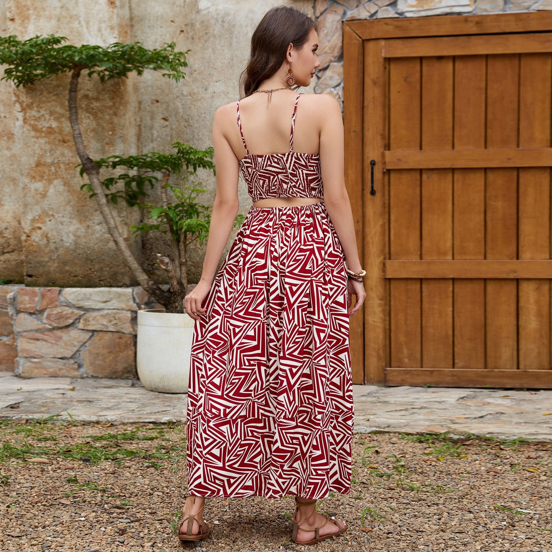 Damen Maxikleid mit geometrischem Muster R&B