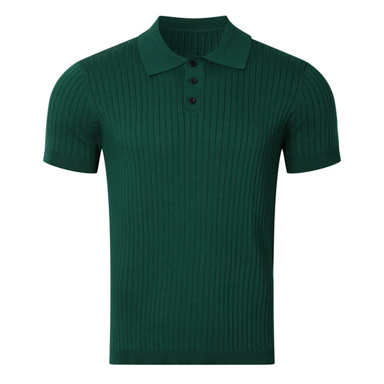 Herren nan schmal geschnittenes geripptes Poloshirt aus Feinstrick mit Kurzarm und Polokragen R&B
