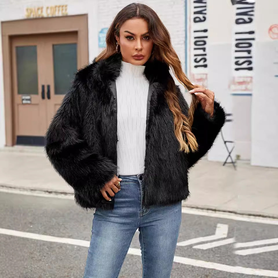Damen Luxuriöse Kurzjacke aus Kunstfell mit trendigem Kragen R&B