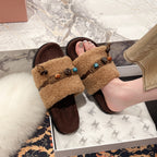 Damen Slipper mit kuscheligem Futter und dekorativer Perlenapplikation EB