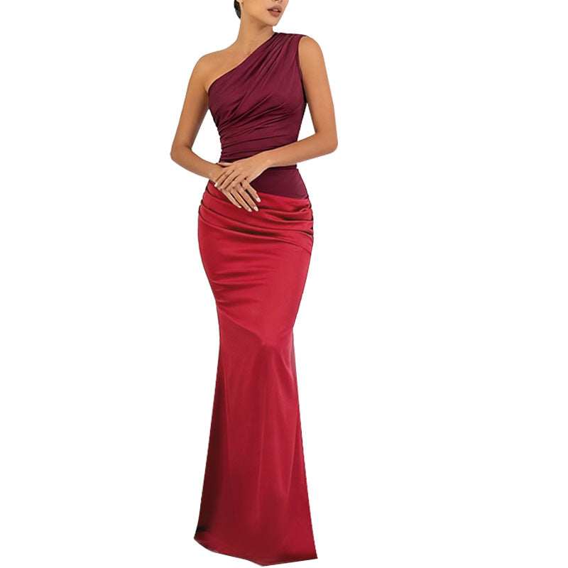 Damen elegantes Maxikleid mit asymmetrischem Oberteil und fließendem Saum R&B