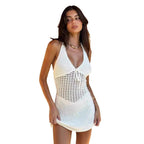 Damen Häkel-Strandkleid mit tiefem V-Ausschnitt und trendigen Details R&B