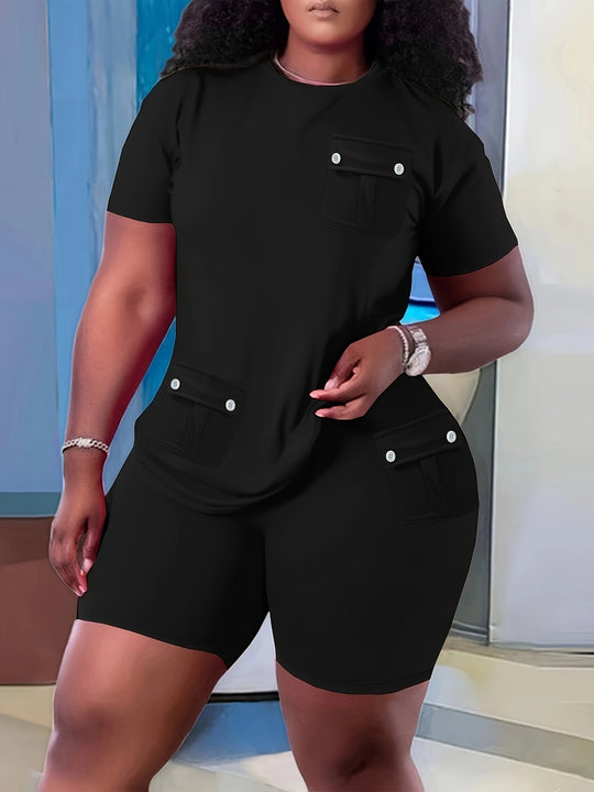 Damen Sportliches Kurzarm-Set mit praktischen Taschen R&B