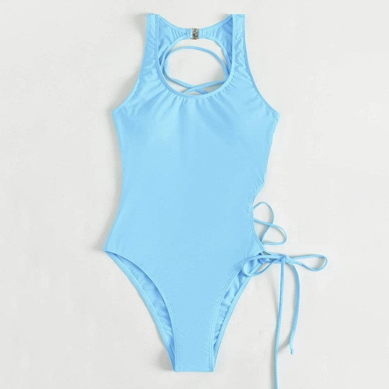Damen Einteiler Badeanzug mit raffiniertem Schnitt und Schnürdetails R&B