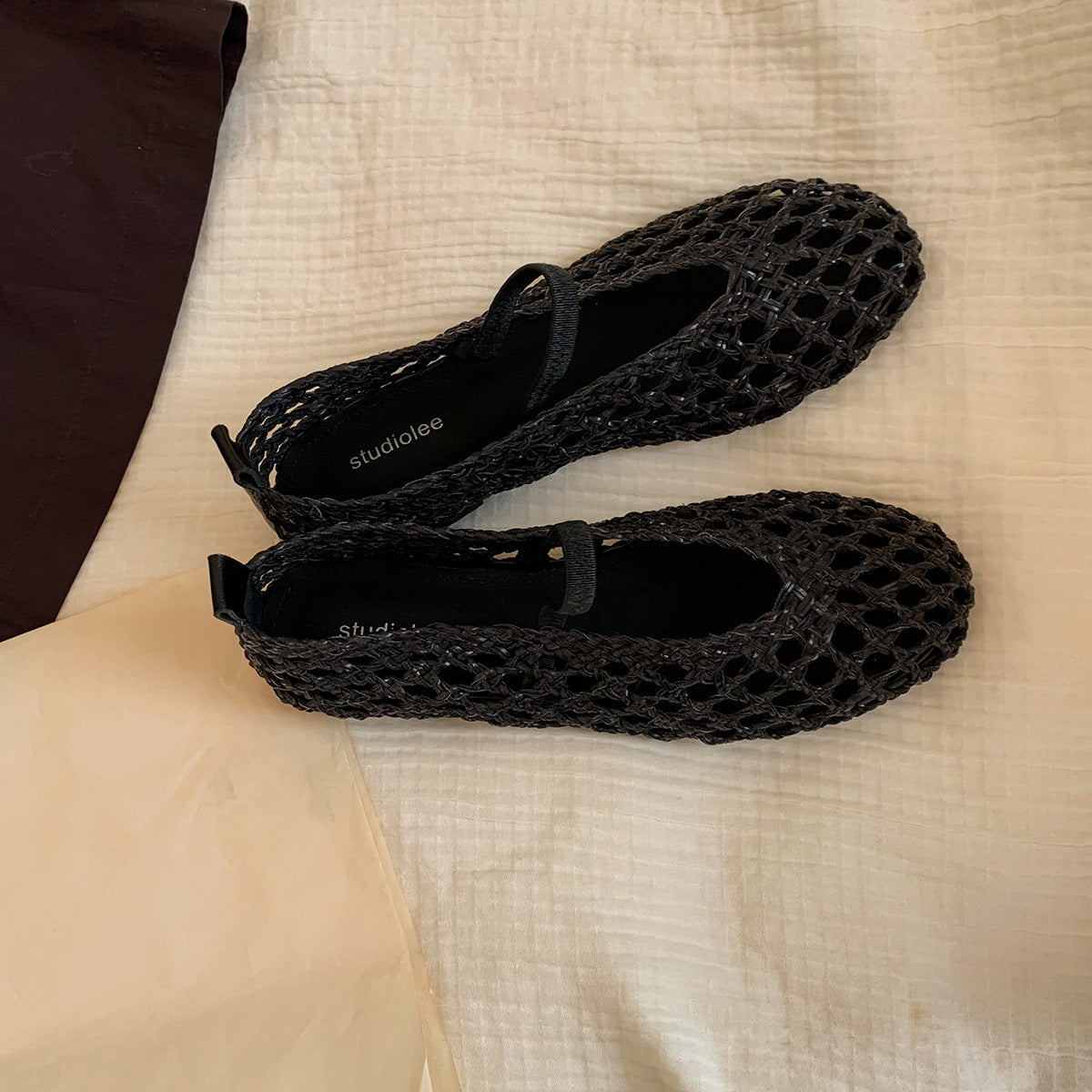 Damen Ballerina-Sandalen mit luftiger Netzstruktur und elastischem Riemen