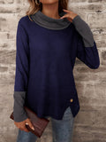 Damen Modischer Pullover mit hohem Kragen und gestreiften Ärmeln R&B