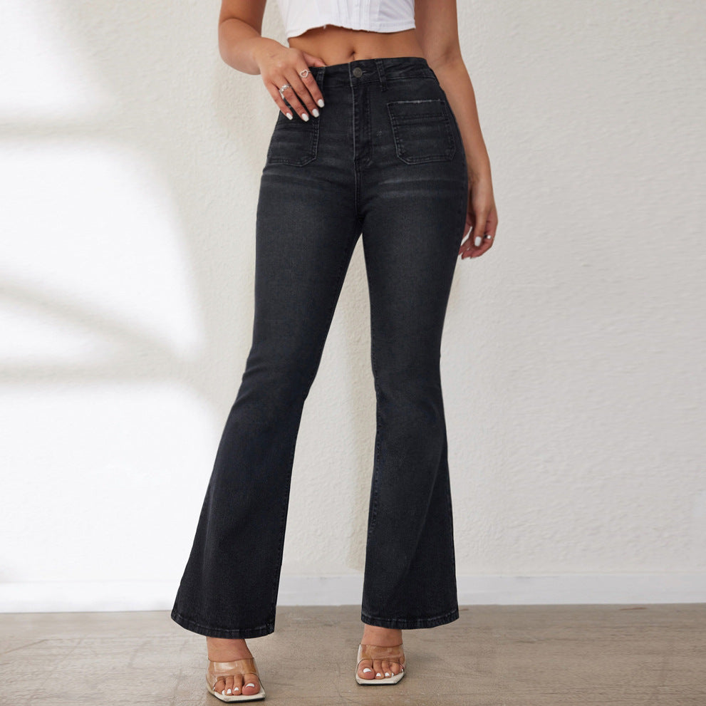 Damen Flared Jeans mit hohem Bund und seitlichen Taschen R&B