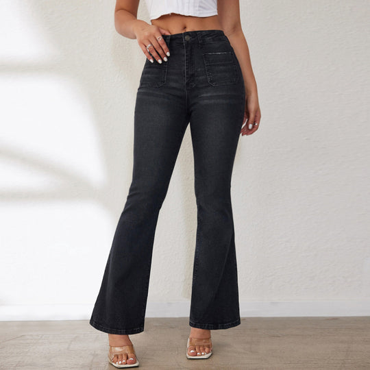 Damen Flared Jeans mit hohem Bund und seitlichen Taschen R&B
