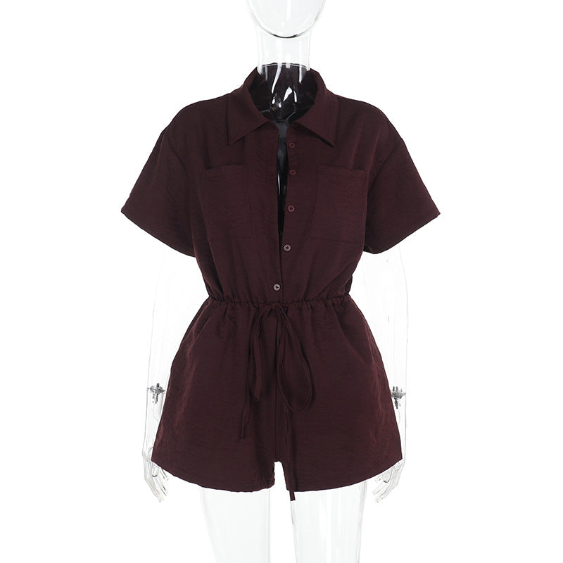 Damen lässiger Kurzarm-Jumpsuit mit Taillierung R&B